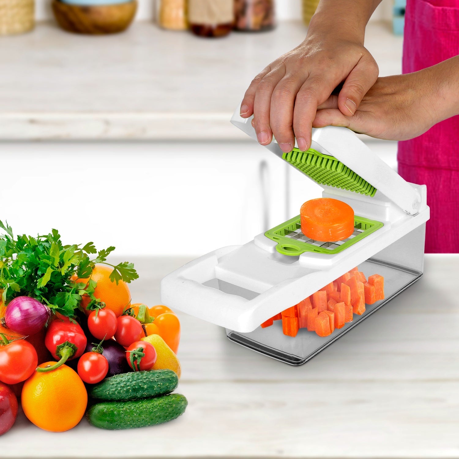 12-in-1 Vegetable Chopper with Container – Multifunctional Slicer, Dicer, Grater, Peeler & Kitchen Tool Set