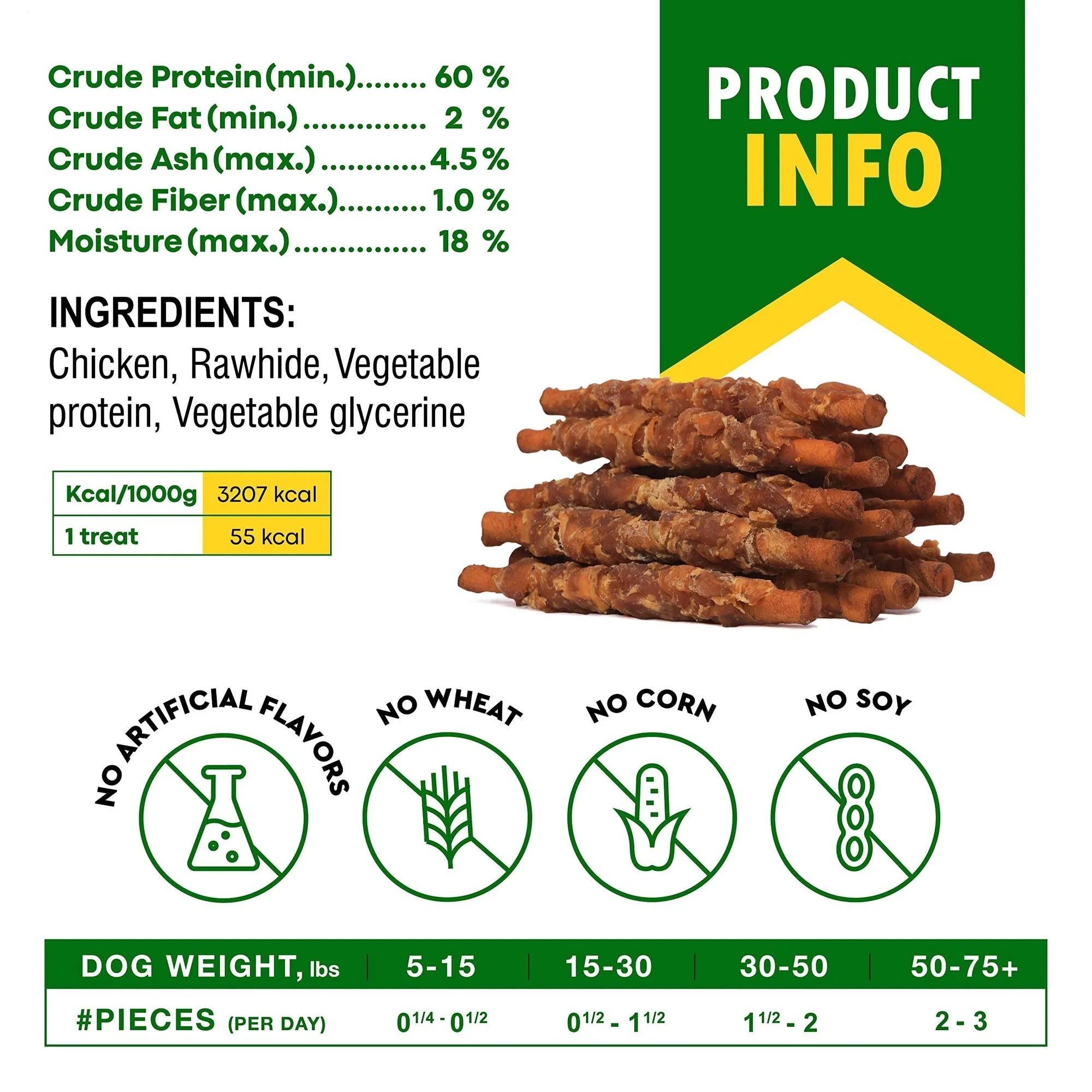 Dog Smoked Rawhide Sticks Wrapped with Chicken – Grain-Free Organic Human-Grade Chew Treats (Bulk Pack)