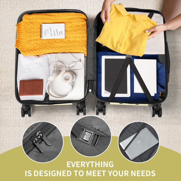 3-Piece ABS+PC Curved Vertical Luggage Set – Hard Shell Spinner Suitcases with TSA Lock & 360° Wheels (20", 24", 28")
