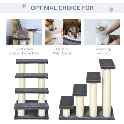 PawHut Cat Tree with 4 Steps – Stair-Shaped Climbing Furniture with Sisal Scratching Posts for Indoor Cats & Small Dogs