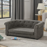 Contemporary Linen Pet Sofa – Rectangular Design with Arc-Shaped Backrest & Armrests