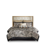 12-Piece Comforter Set with Cotton Bed Sheets – Full Size, Black Paisley Jacquard Comforter, Includes Sheets, Bed Skirt, Shams, and Decorative Pillows