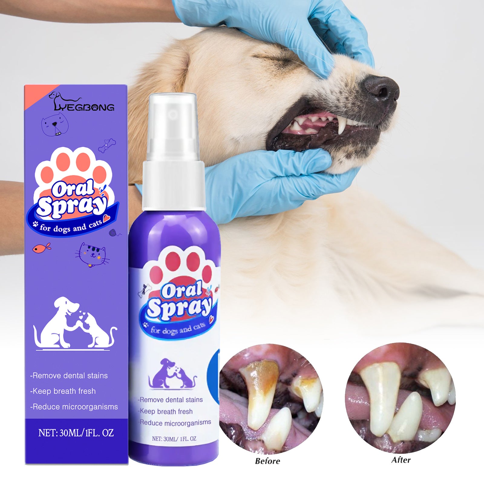 Cat & Dog Teeth Cleaning Spray – Oral Care Spray for Pets, Removes Tooth Stains, Freshens Breath & Supports Dental Health