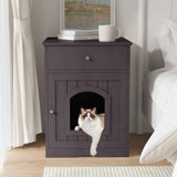 Wooden Pet House Cat Litter Box Enclosure with Drawer – Indoor Cat Crate & Side Table Furniture Design
