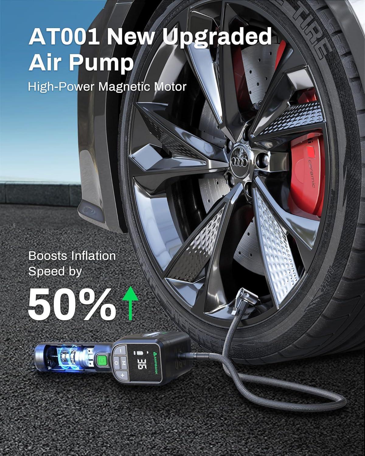 Portable Tire Air Pump with LED Light & Pressure Gauge