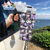 Sanrio Kuromi 14 oz Stainless-Steel Insulated Water Bottle with Handle & Straw – BPA-Free, Perfect Gift for Family & Friends