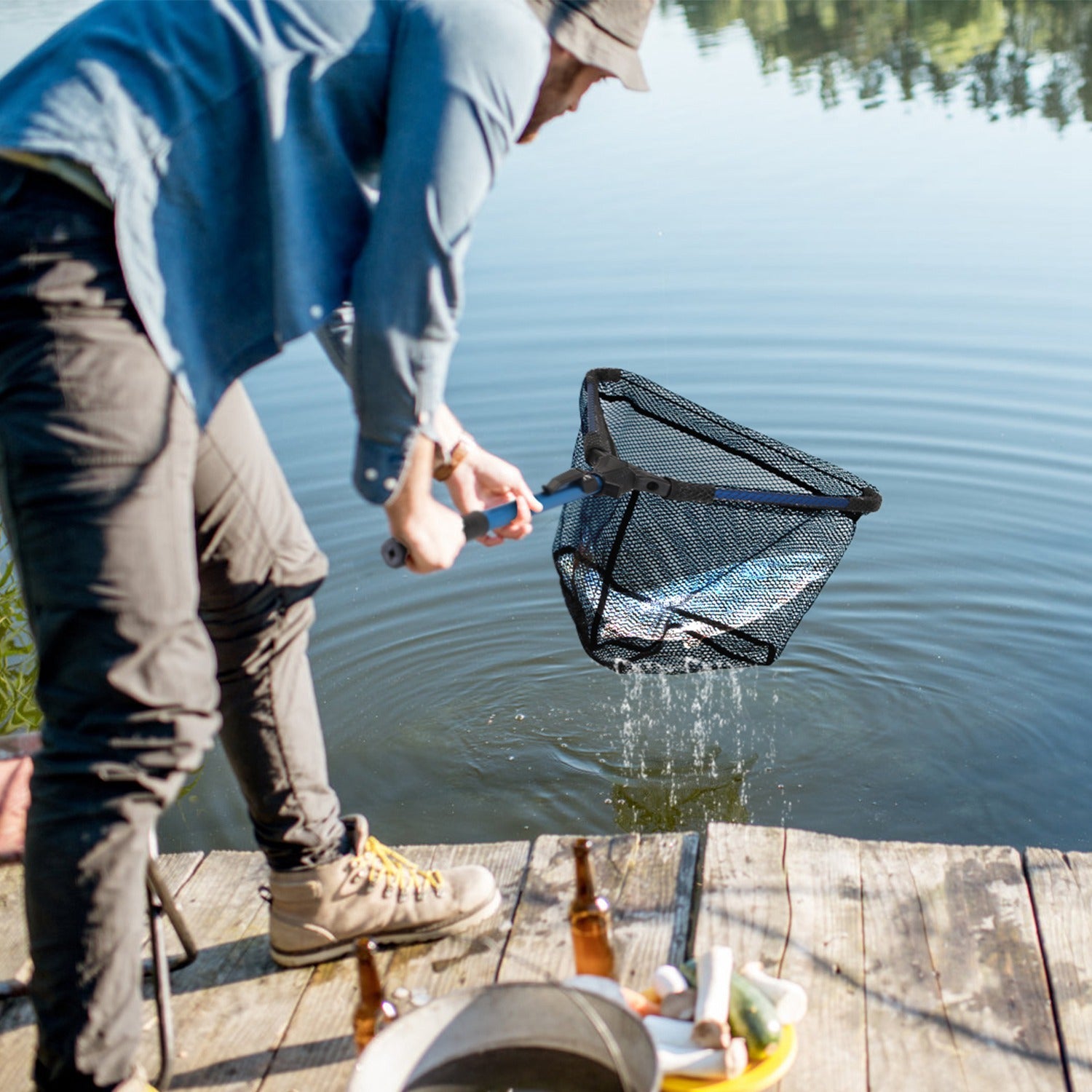 Foldable Fishing Landing Net - Collapsible Aluminum Pole with Fish-Safe Coated Nylon Mesh