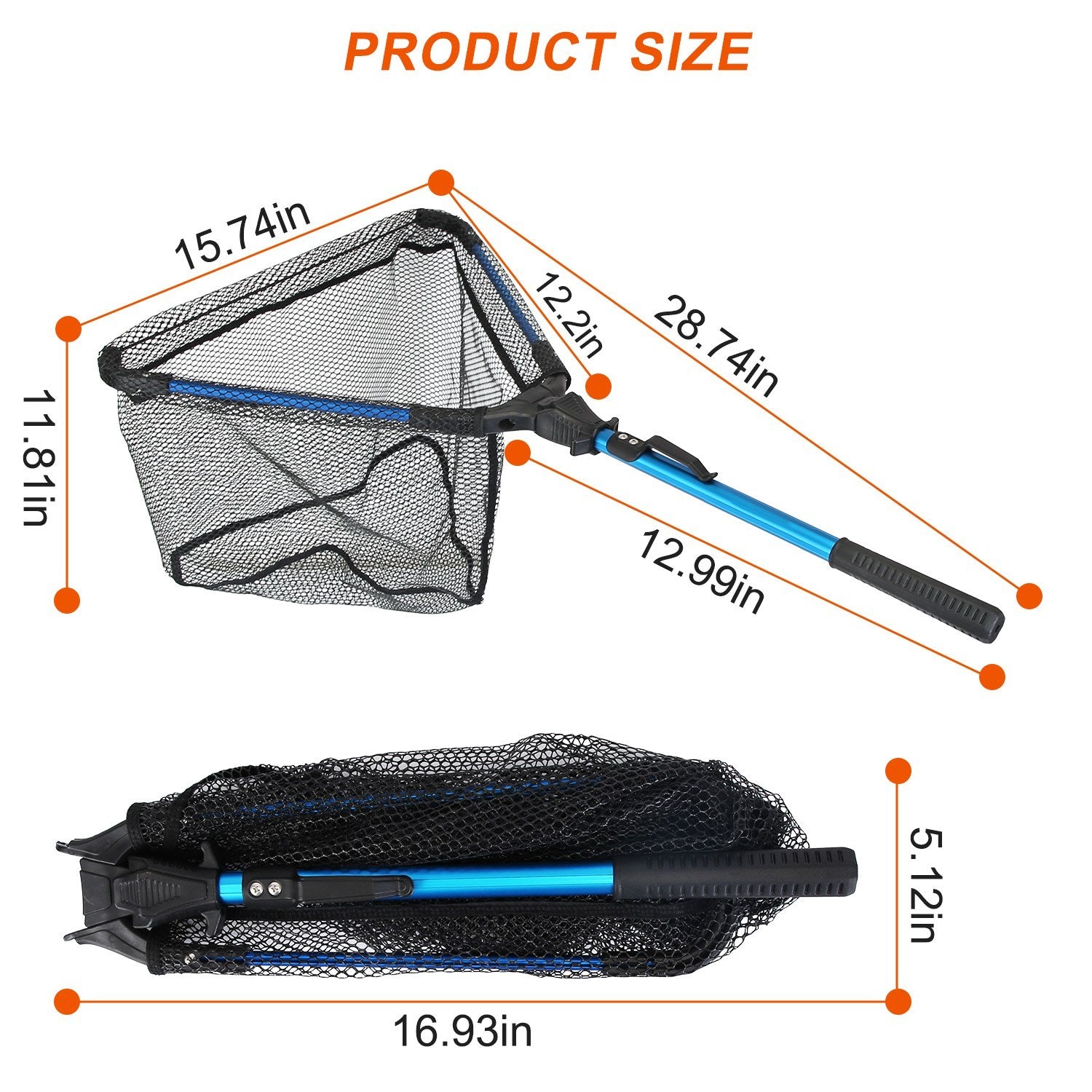 Foldable Fishing Landing Net - Collapsible Aluminum Pole with Fish-Safe Coated Nylon Mesh