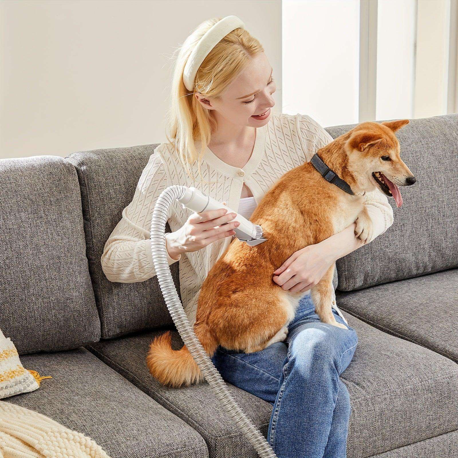 5 in 1 Pet Grooming Vacuum Kit with Strong Suction & Clippers for Dogs & Cats - PulinGO