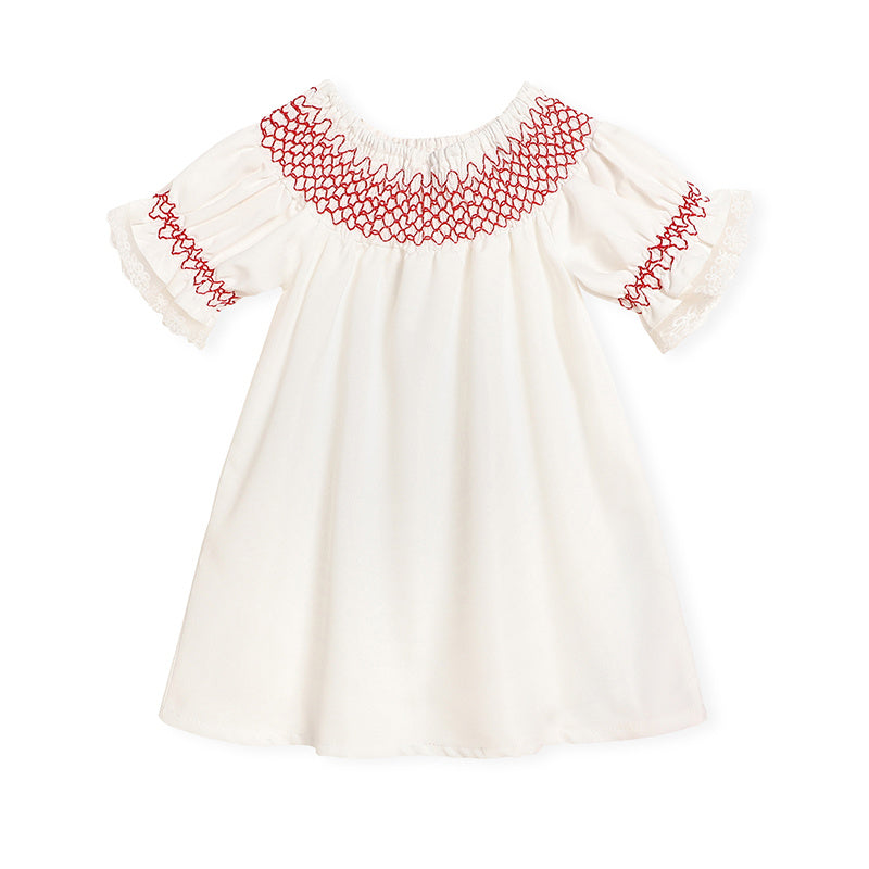 Infant Baby Girl Valentine’s Day Dress ❤️ White Lace with Red Embroidery (111 karakter ✅)