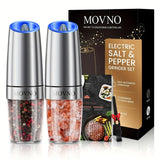[Gravity Electric Grinder] Automatic Gravity Electric Salt and Pepper Grinder Set - Battery Powered LED Light One Hand Operation - Adjustable Coarseness Mill Grinders Shakers Black, Kitchen Gadgets Gift Ideas - PulinGO