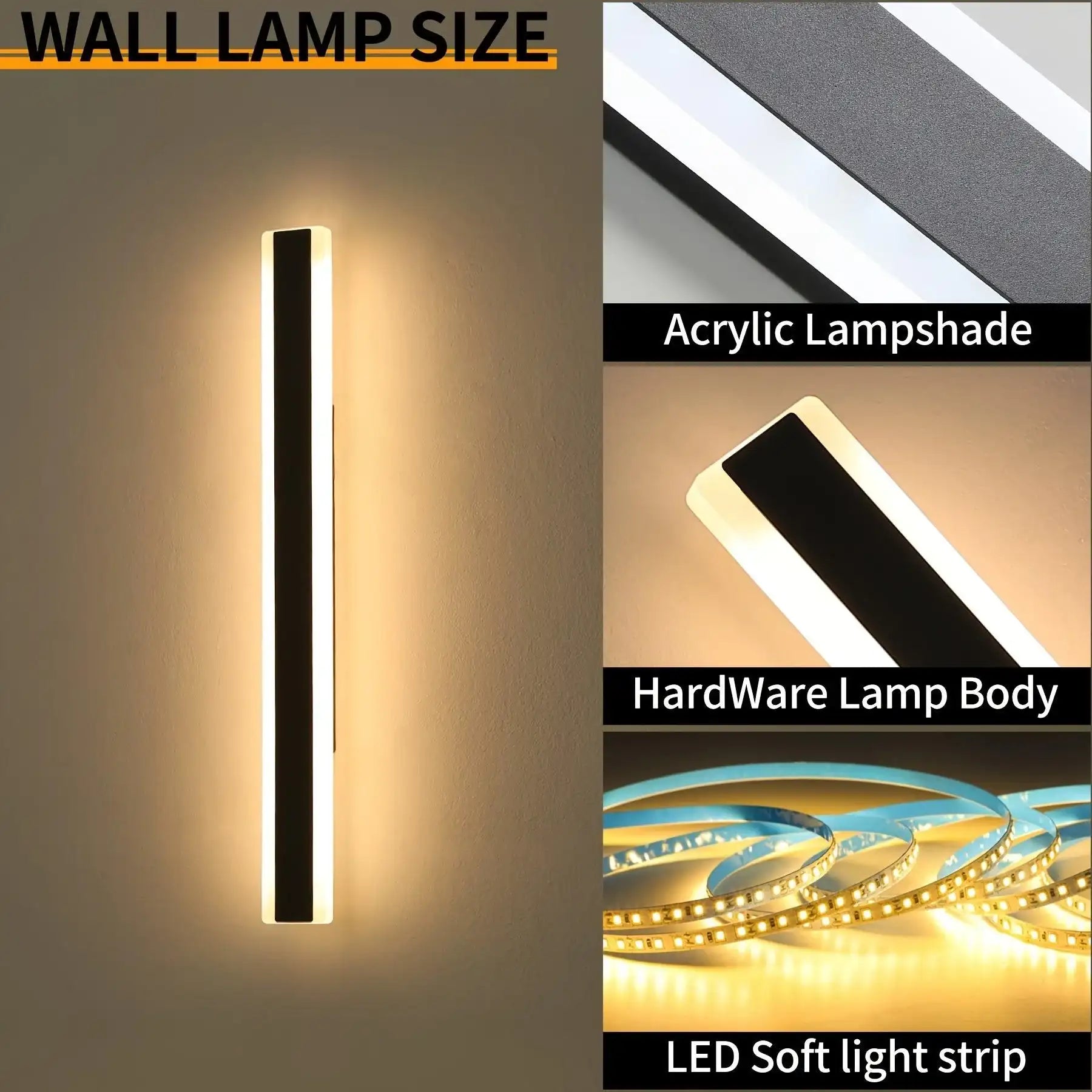 [2pcs Dimmable Wall Light] 1pc/2pcs Dimmable Modern Outdoor Wall Light | 10%-100% Dimmable Outdoor Wall Sconce with Remote Control | 3000k-6000k Black Outdoor Exterior Lights Linear Long Porch Lights - PulinGO
