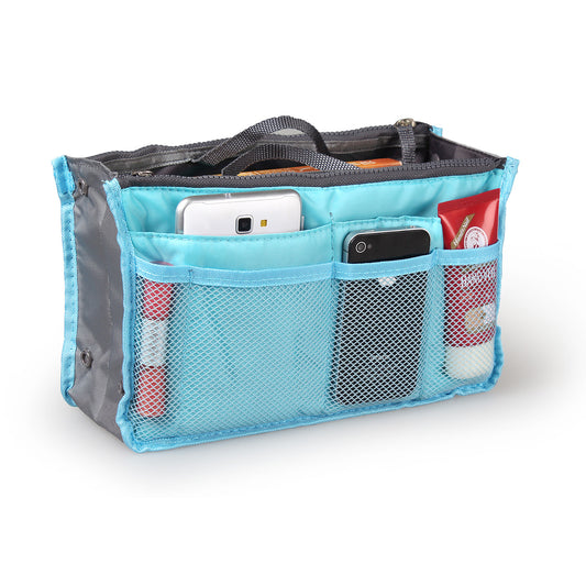Women’s Travel Insert Handbag Organizer 👜 Multi-Pocket Makeup & Toiletry Purse Liner with Hand Strap