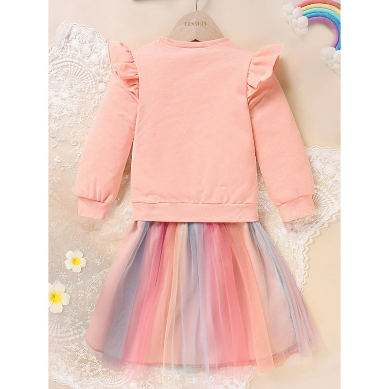 Baby Girls Rainbow Skirt Set 🌈 Embroidered Long Sleeve Sweatshirt + Tutu Outfit