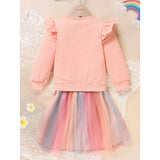Baby Girls Rainbow Skirt Set 🌈 Embroidered Long Sleeve Sweatshirt + Tutu Outfit