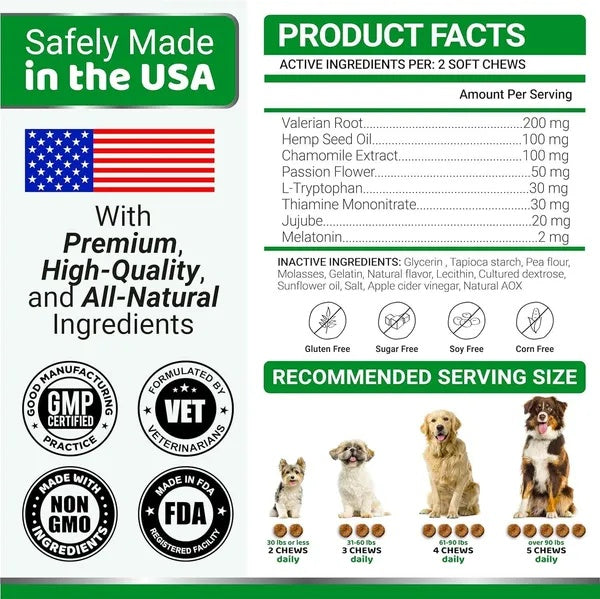 2-Pack Hemp Calming Chews for Dogs – Advanced Anxiety & Stress Relief Treats with Melatonin & Hemp Oil