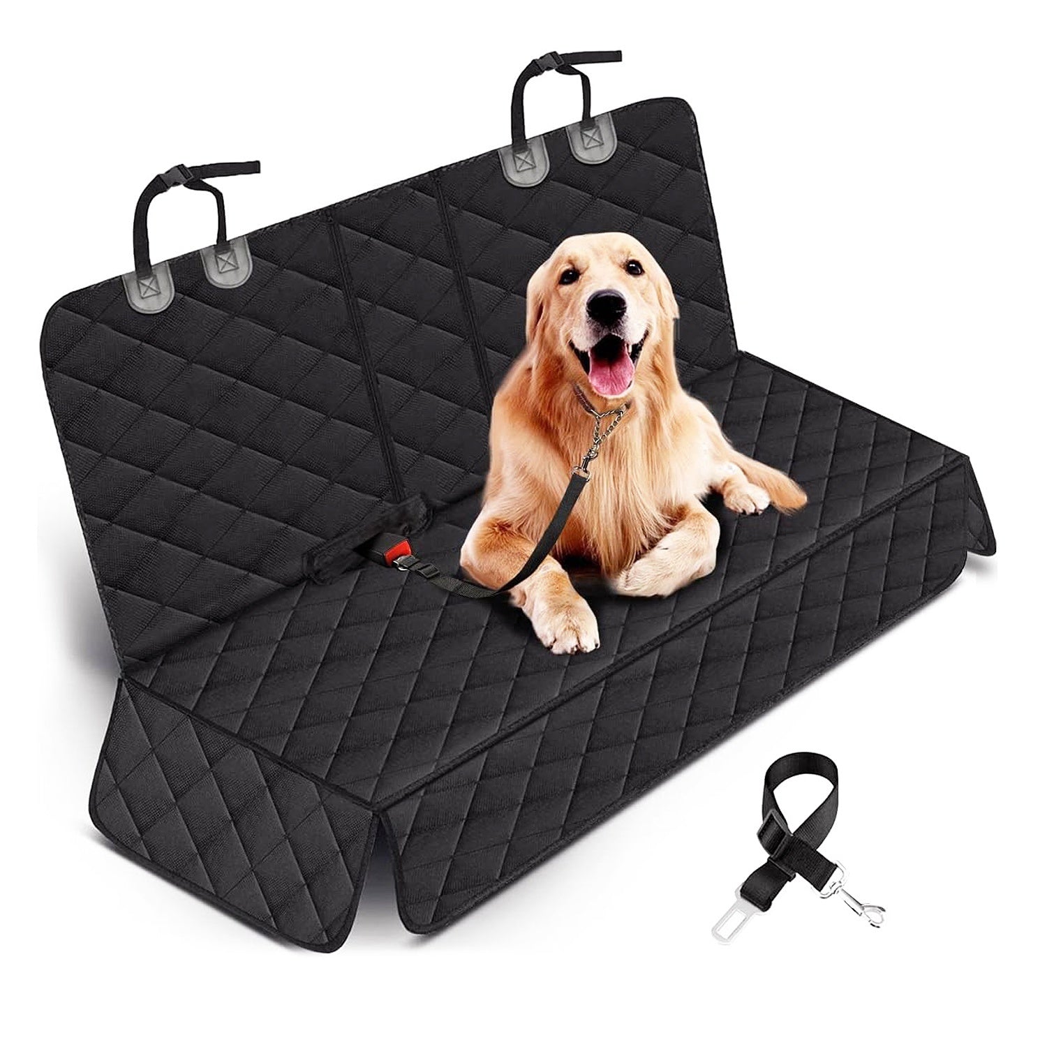 Dog Car Seat Cover – Waterproof & Scratchproof Rear Seat Protector with Dog Seat Belt for Cars, Trucks & SUVs