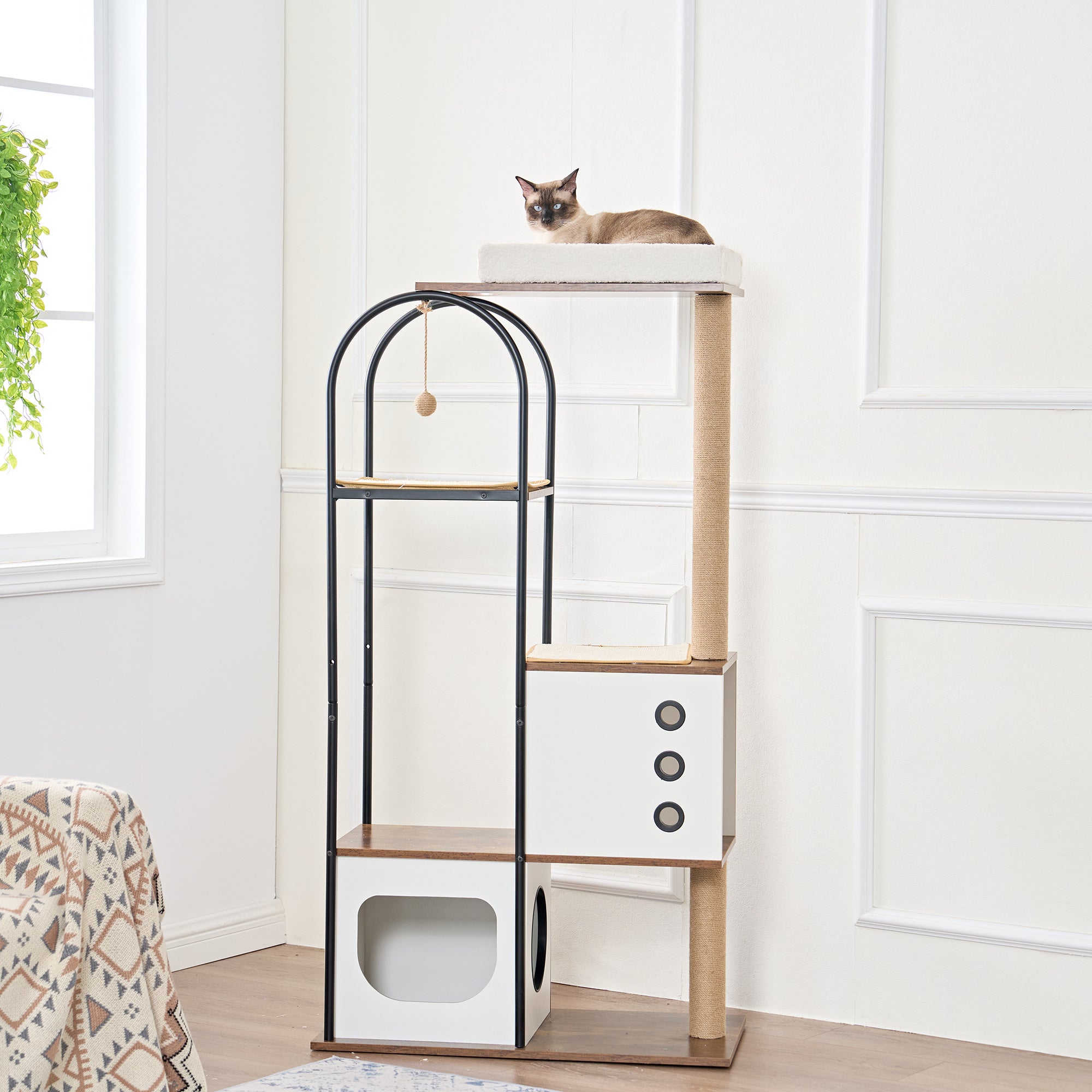 Modern Multi-Level Cat Condo with Cave, Perch & Dual Scratching Posts