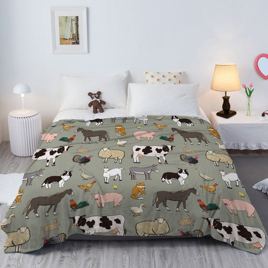 Various Animals Flannel Velvet Blanket – Soft Pig & Horse Print, Lightweight & Durable Throw for Home, Travel & Gift (75×100 cm · 130×150 cm · 150×200 cm)