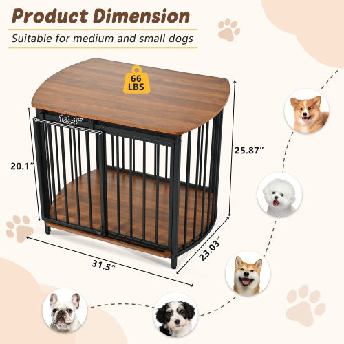 31.5" Wooden Furniture-Style Dog Crate – Double Door Indoor Kennel & End Table