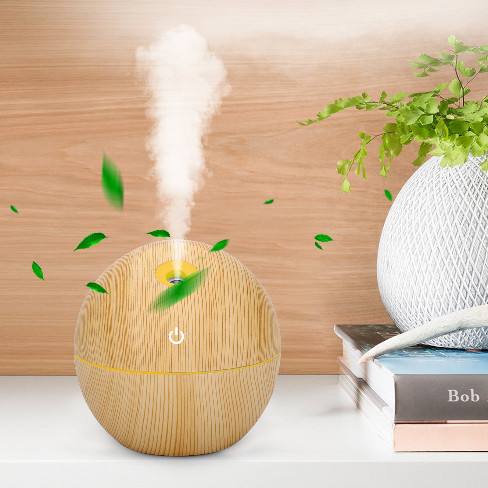 USB Aroma Humidifier Essential Oil Diffuser – Ultrasonic Cool Mist with 7-Color Changing LED Light, Wood Finish, 130ml