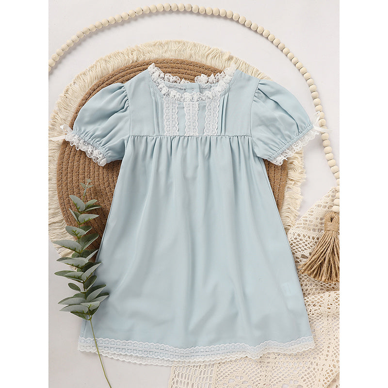 Toddler Girls Summer Lace Trim Dress – Puff Short Sleeve Crew Neck Princess Outfit, Cute Party Dress for Birthdays & Special Occasions