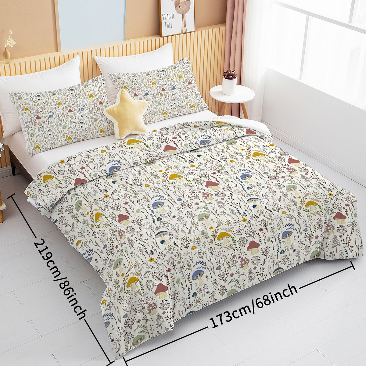 3-Piece Mushroom Decoration Comforter Set – Soft Microfiber, Includes Comforter & 2 Pillowcases, Available in Twin/Full/Queen/King