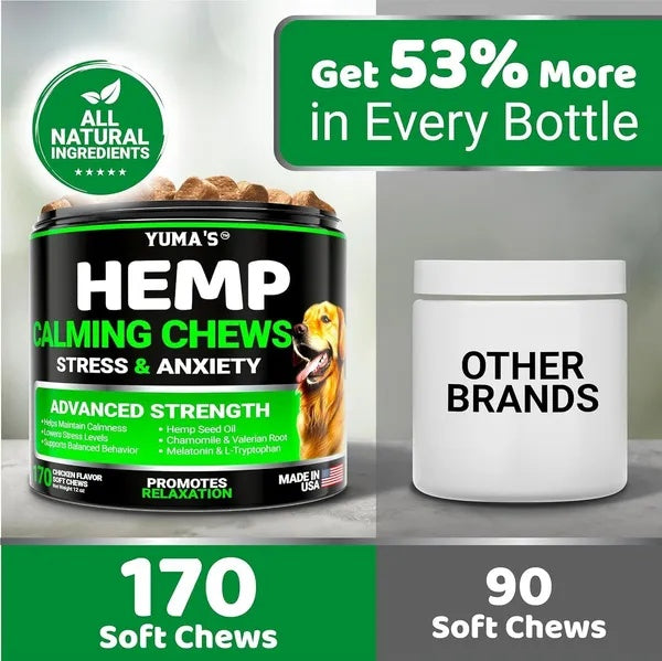 2-Pack Hemp Calming Chews for Dogs – Advanced Anxiety & Stress Relief Treats with Melatonin & Hemp Oil