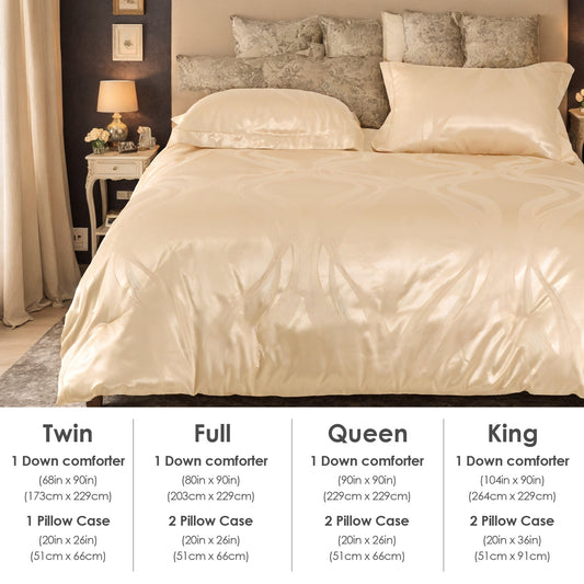 Luxurious Satin Microfiber Bedding Set – Double-Sided Jacquard Italian-Style Gold with Ultra-Shine, 3-Piece King-Size Quilt Cover & Pillowcase, Machine-Washable