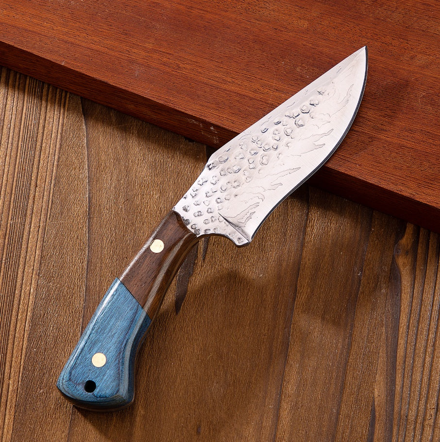 Colored Wood Blue Fire Handle Knife – Compact Kitchen Blade with Striking Blue-Fire Wood Handle