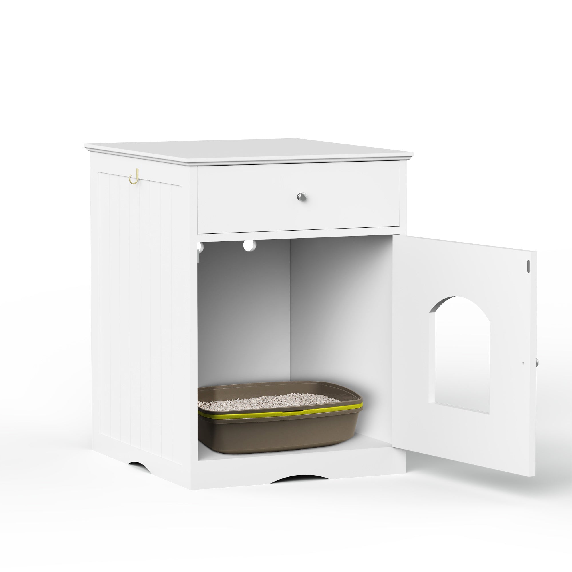 Wooden Pet House Litter Box Furniture – Multi-Functional Enclosure with Fence, Drawers & Modern Wooden Design