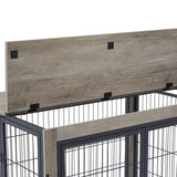 Furniture-Style Dog Cage – Grey Wooden Side Table with Wheels, Double Doors & Raised Top for Small & Medium Dogs