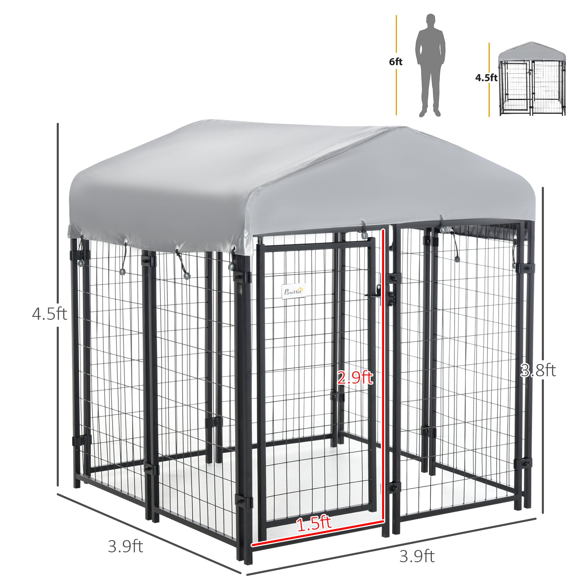 Heavy-Duty Dog Playpen with Lockable Door & Waterproof Canopy – Black, 10-Panel 83"×48"×46.75"