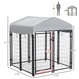 Heavy-Duty Dog Playpen with Lockable Door & Waterproof Canopy – Black, 10-Panel 83"×48"×46.75"