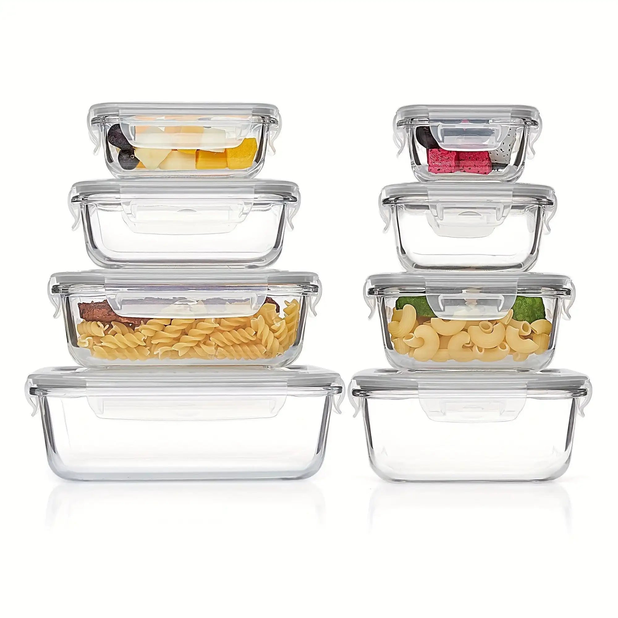 8pcs Glass Meal Prep Containers – Airtight, Leak-Proof, Microwave & Freezer Safe - PulinGO