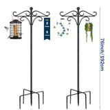 Two Heavy-Duty 76-Inch Outdoor Metal Shepherd’s Hooks – Double Bird Feeder Pole with Five-Finger Adjustable Plant Hooks, Garden & Wedding Décor