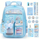 Sanrio Cinnamoroll Backpack Set – School Bag with Student Bookbag, Pins, ID Badge Holder & Stationery for Teenagers 🎒