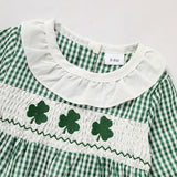 Newborn Baby Girl Long Sleeve Bodysuit – Green Plaid Clover Print One-Piece Outfit