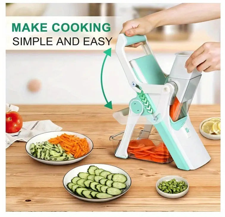 Safe 5-in-1 Mandoline Slicer - Multifunctional Vegetable Chopper for Fries, Salads & More