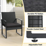 Rattan 3pcs Bistro Set, Outdoor Patio Furniture Conversation Set With 2 Chairs And 1 Safety Glass Top Table, Overstuffed Cushions, Wicker Porch Set, Ideal For Backyard - PulinGO