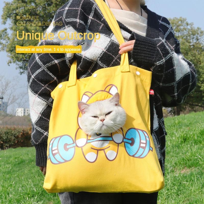 Animal-Shaped Canvas Shoulder Pet Bag – Cute Carrier with Head Opening for Small Dogs & Cats