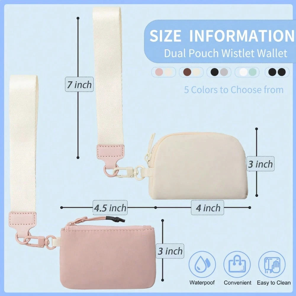 Keychain Wristlet Wallet for Women 💖 Mini Dual Pouch Wallet with Zipper – Stylish & Functional