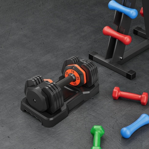 Adjustable Dumbbell Set 10-in-1 – Fast Adjust 55LB Free Weights with Turning Handle, Black Dumbbells for Men & Women Home Gym Workout