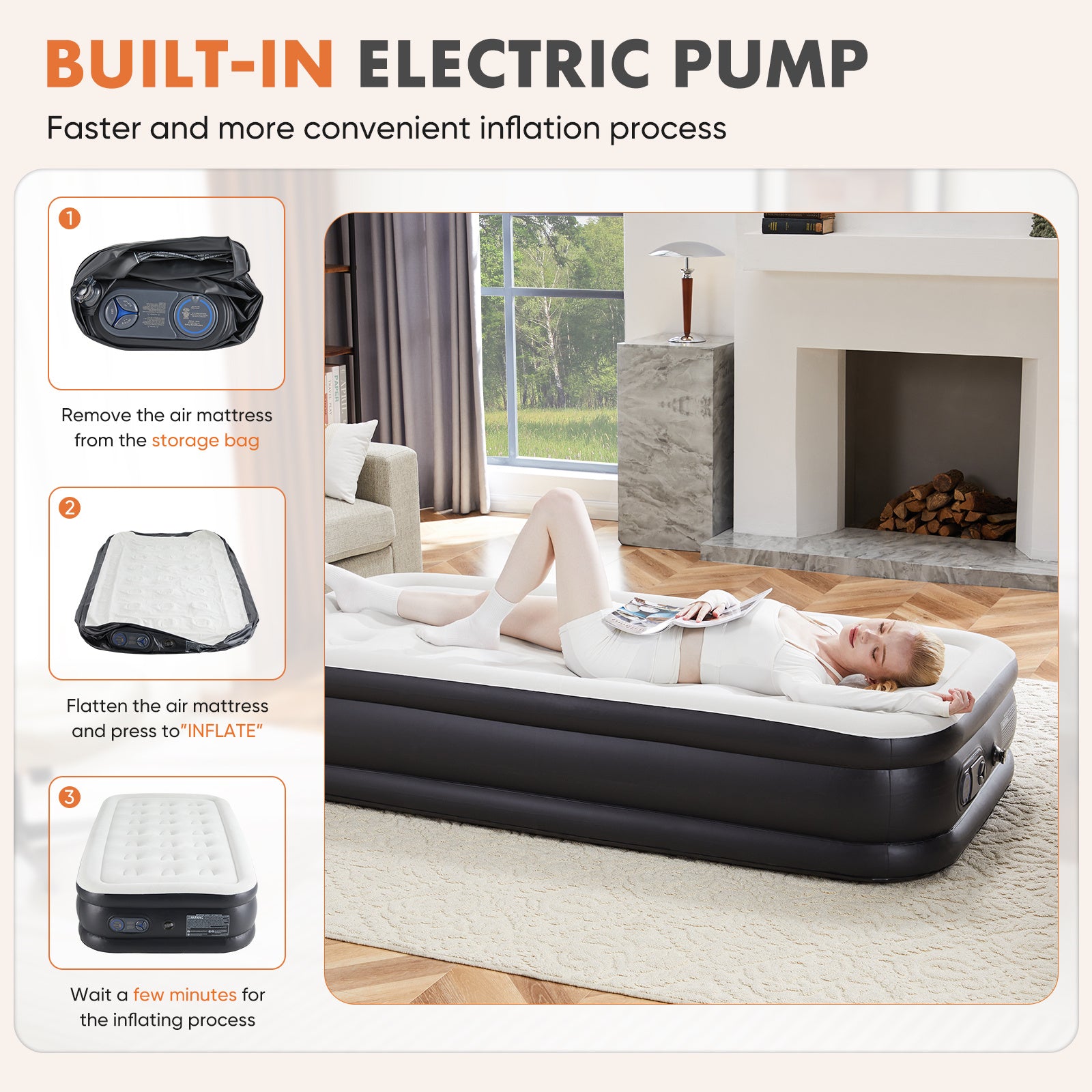 Queen Air Mattress with Built-in Pump - 18" Double-Height Inflatable Guest Bed