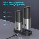 USB Rechargeable Ultrean Gravity Electric Salt And Pepper Grinder Set - Adjustable Fineness, Stainless Steel, One Handed Operation, Auto Dust Lids, LED Light, Dual Charging Base - PulinGO