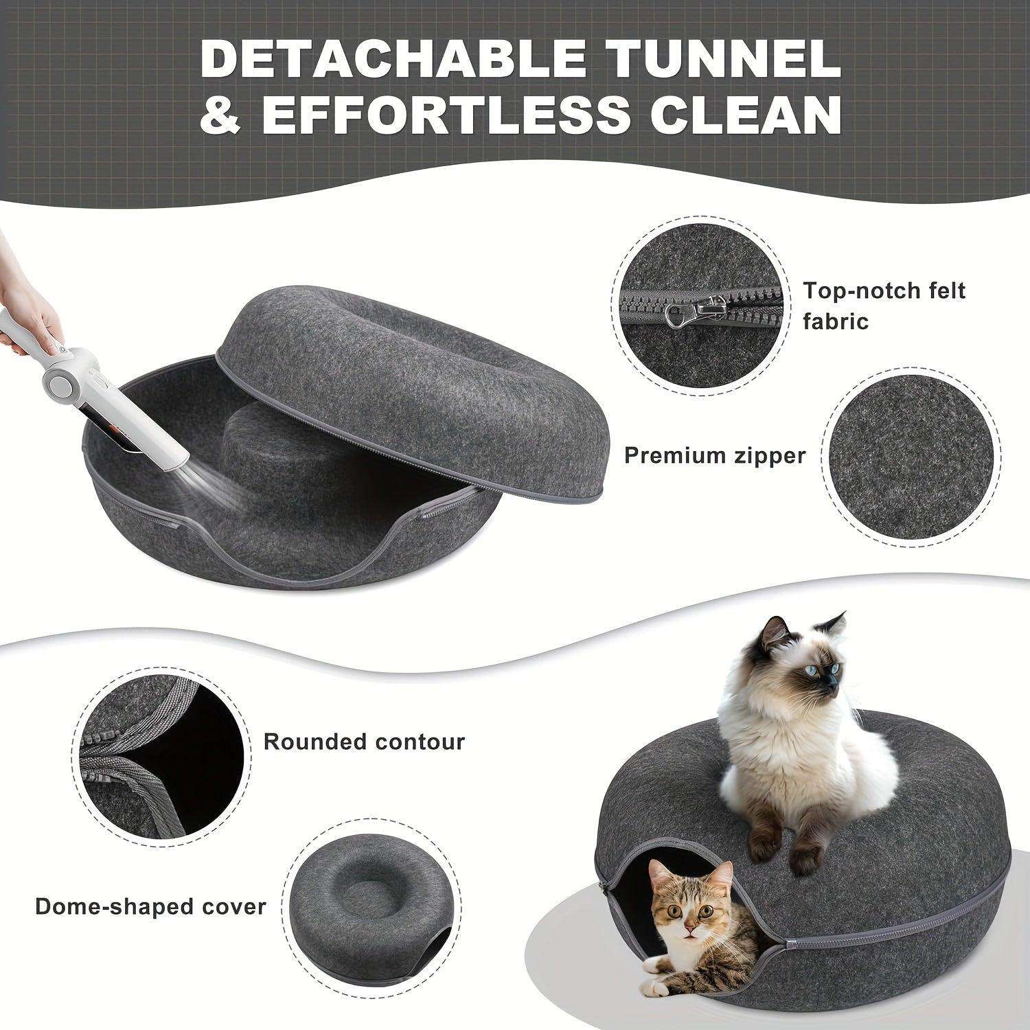 Peekaboo Cat Cave for Indoor Cats, Cat Donut Cat Tunnel Bed, Scratch Resistant Cat Toys for Medium Large Cats - PulinGO
