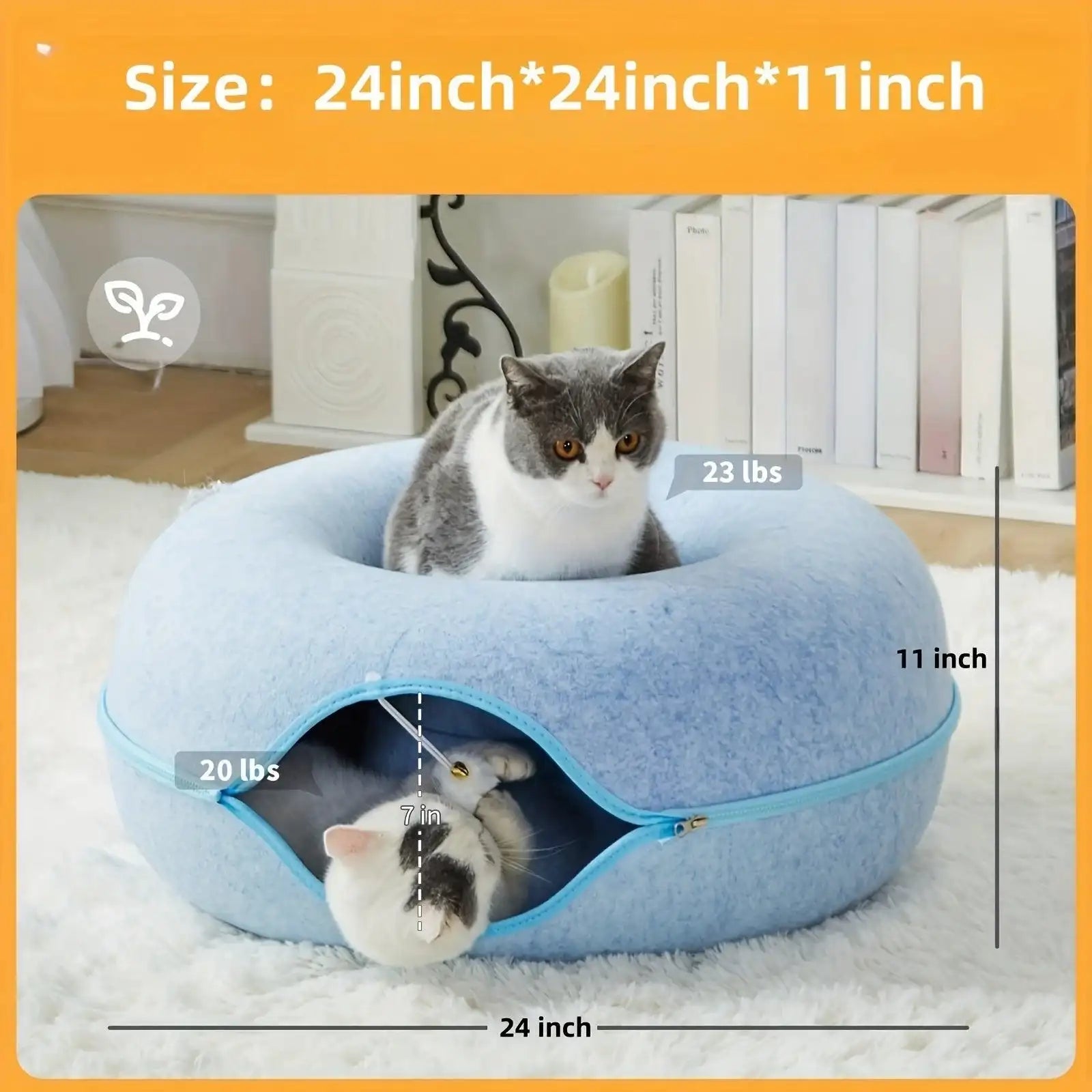 Peekaboo Cat Cave for Indoor Cats, Cat Donut Cat Tunnel Bed, Scratch Resistant Cat Toys for Medium Large Cats - PulinGO
