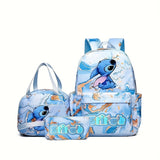 Disney Stitch 3-Piece Backpack Set – Large Capacity Nylon Backpack + Lunch Bag + Accessories, Trendy Mixed Colors