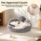 Mewoofun Cat & Small Dog Bed – 23" Grey Fluffy Flower-Shaped Washable Sofa Bed with Non-Slip Bottom for Puppies & Kittens