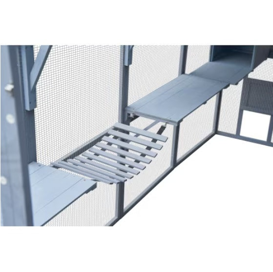 Outdoor Cat House & Enclosure – Weatherproof Wooden Cat Shelter with Secure Run and Multi-Level Platforms